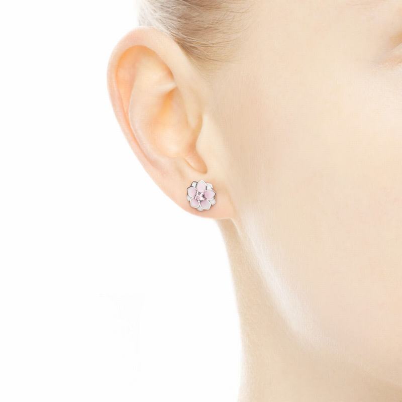 Pandora Pink Magnolia Flower Stud Earrings - Sterling Silver/Enamel/Pink/Cubic Zirconia - Canada | P